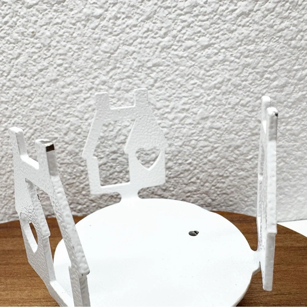 Cast Metal Cutout House Hammered Enamel Candle Holders